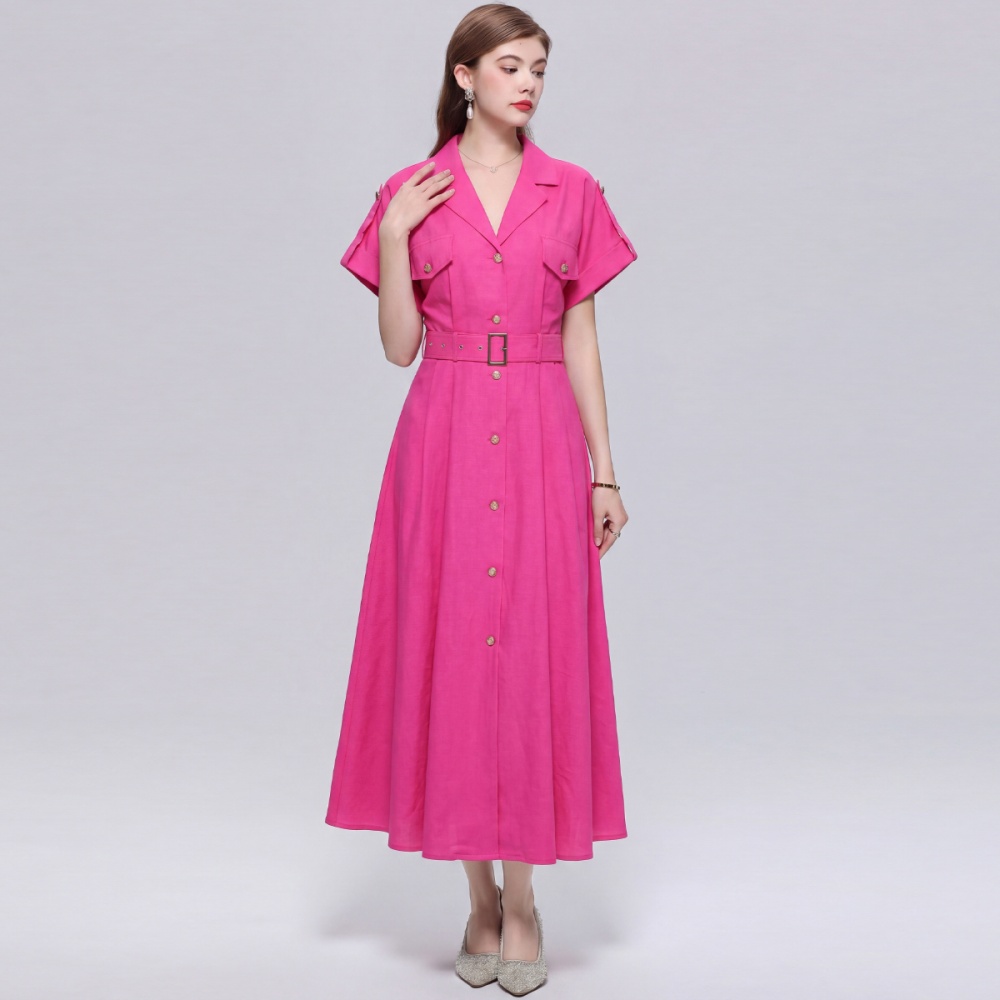 A-line retro dress pinched waist with belt shirt
