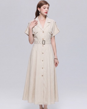 Pinched waist with belt shirt slim dress