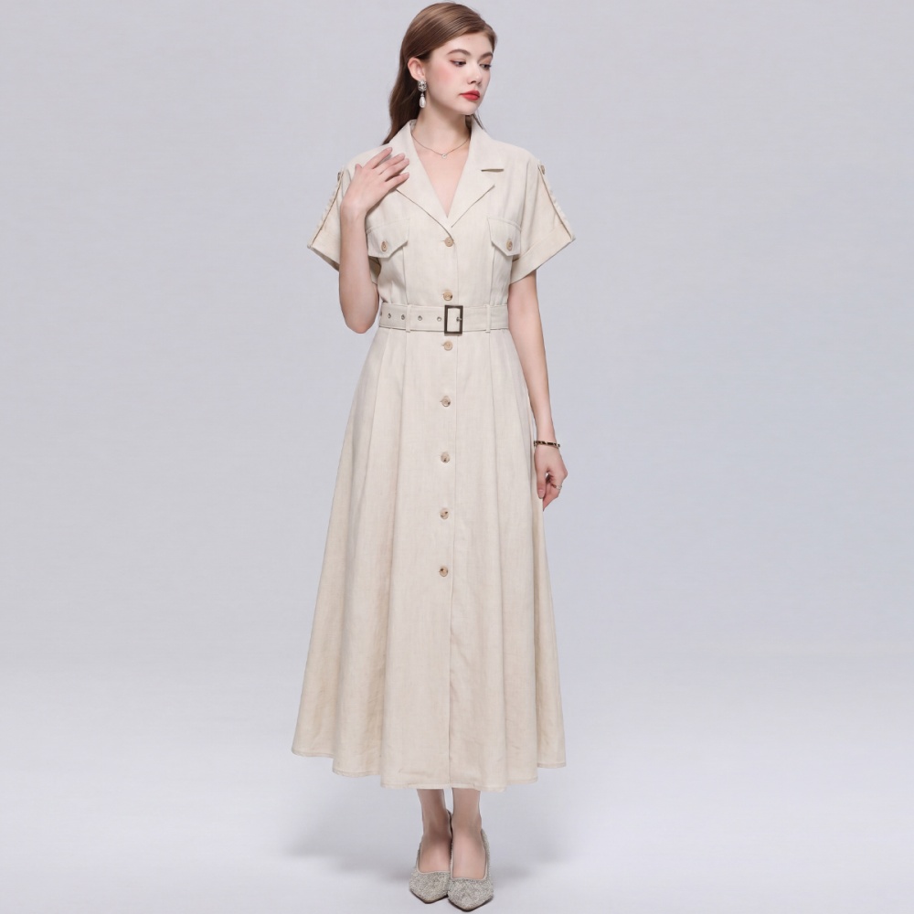 Pinched waist with belt shirt slim dress