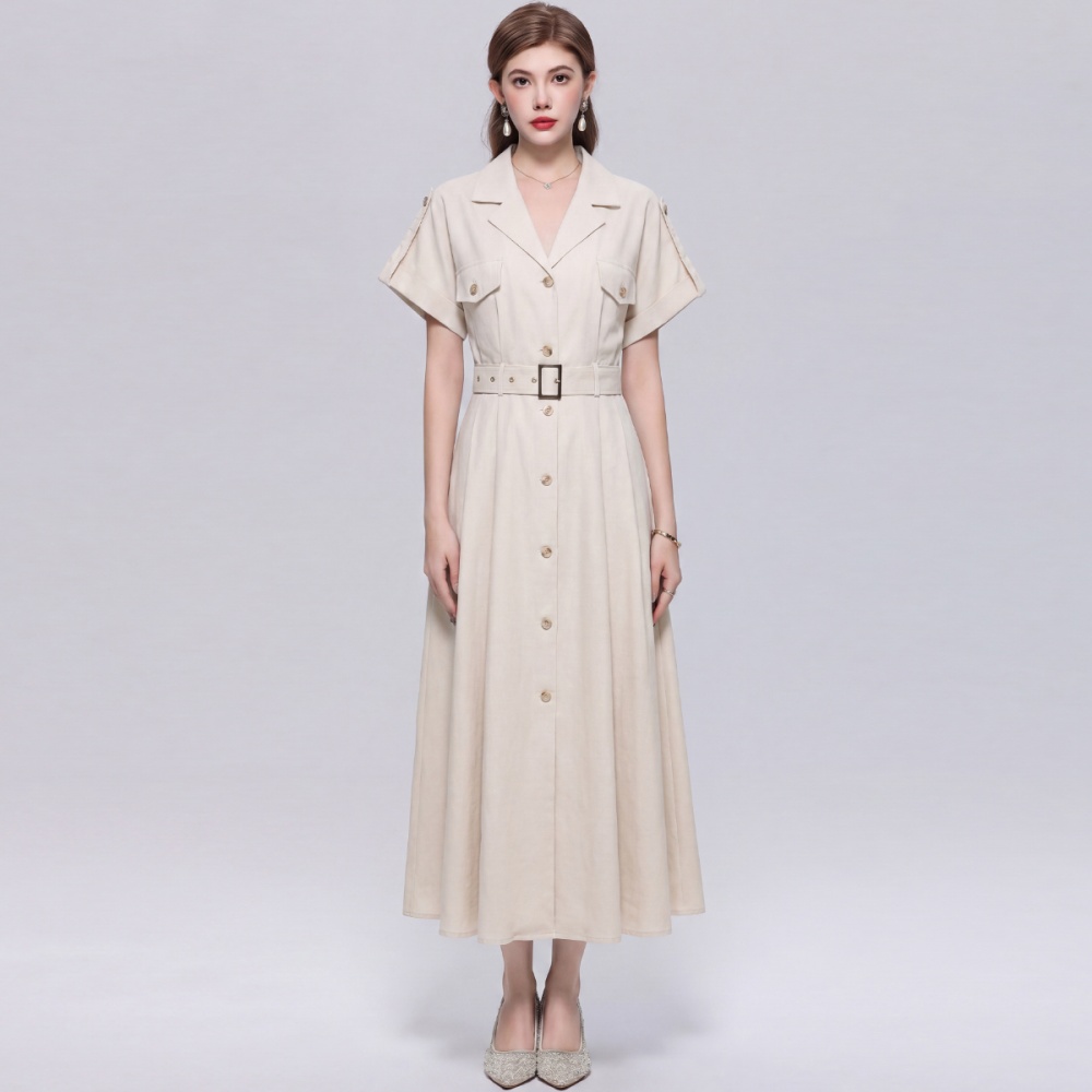 Pinched waist with belt shirt slim dress