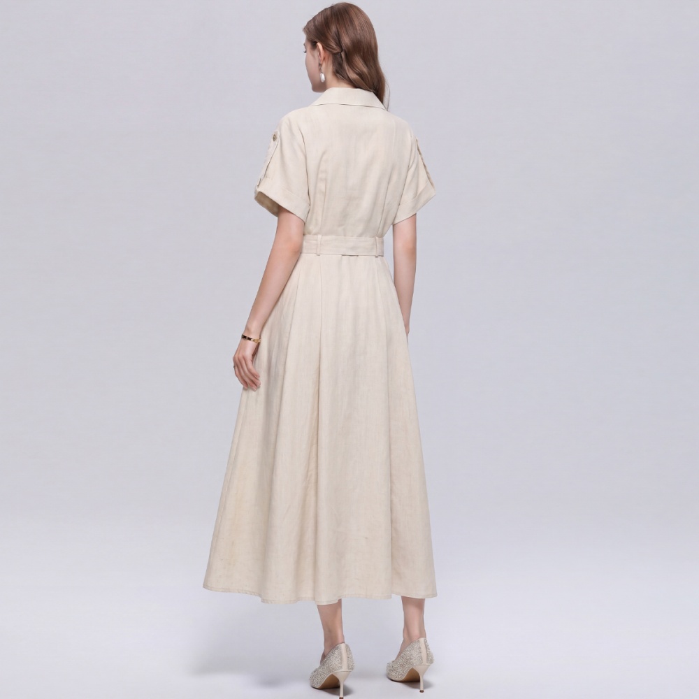Pinched waist with belt shirt slim dress