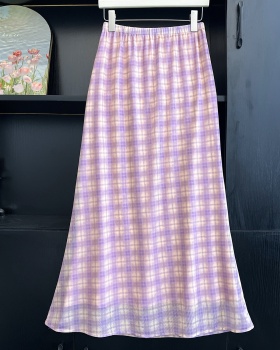 Summer temperament long skirt plaid elastic waist skirt