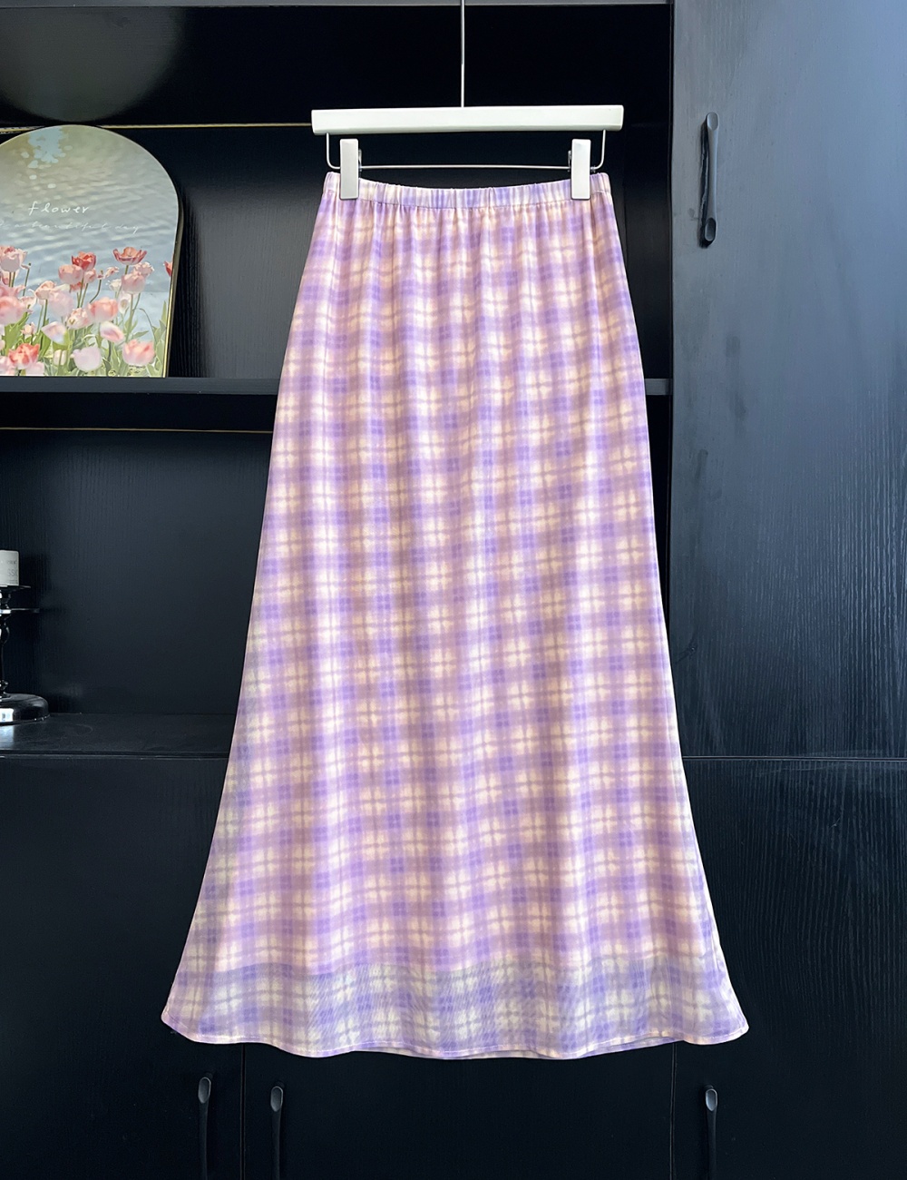Summer temperament long skirt plaid elastic waist skirt