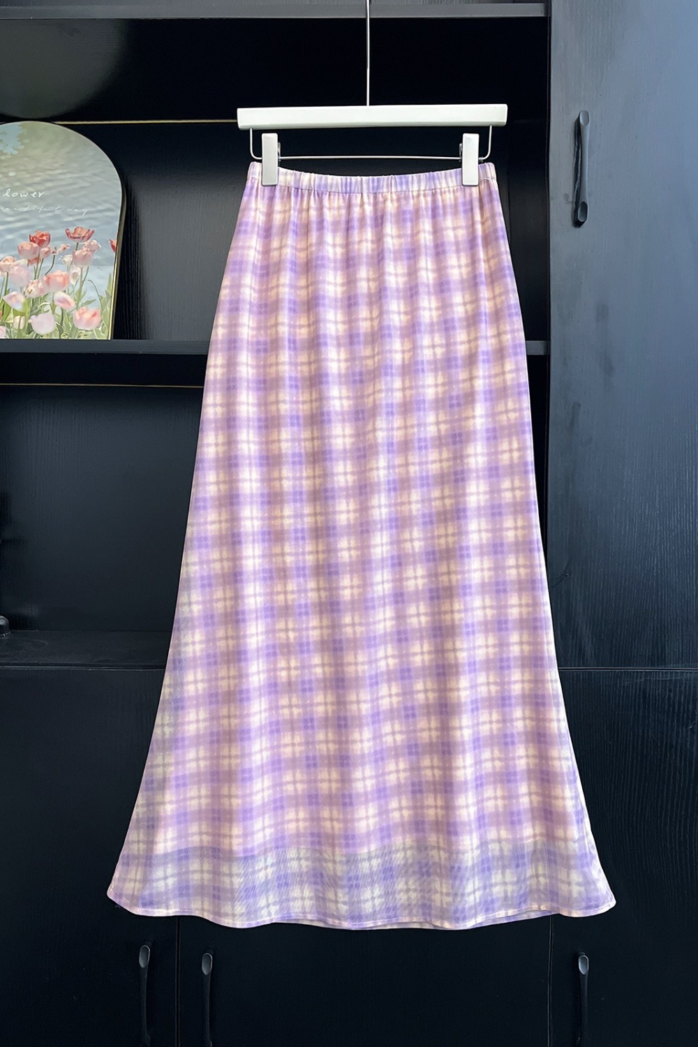 Summer temperament long skirt plaid elastic waist skirt