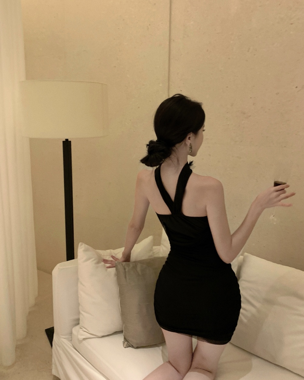 Halter gauze spicegirl chest pad butterfly dress