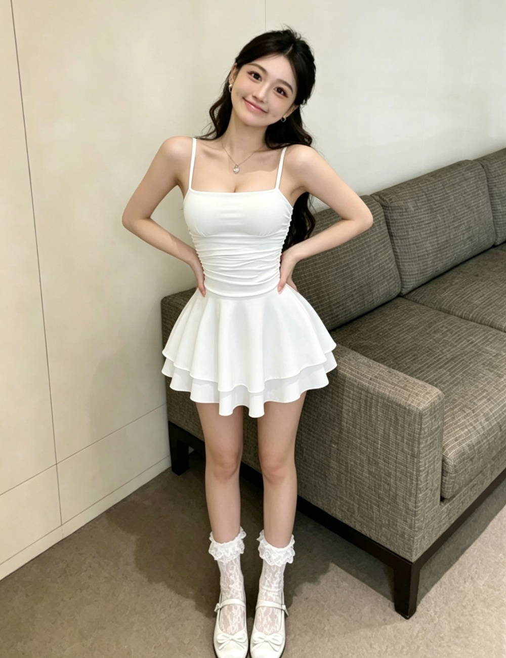 Enticement simple sexy big skirt white sling slim dress