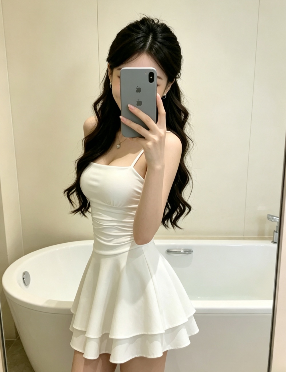 Enticement simple sexy big skirt white sling slim dress