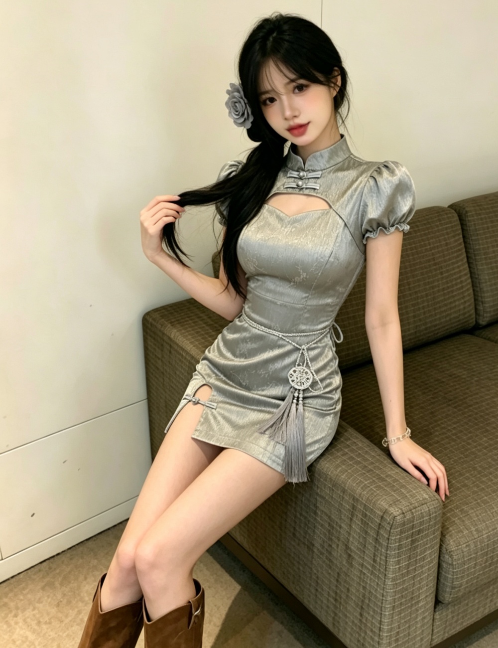 Slim short sleeve dress Chinese style cheongsam