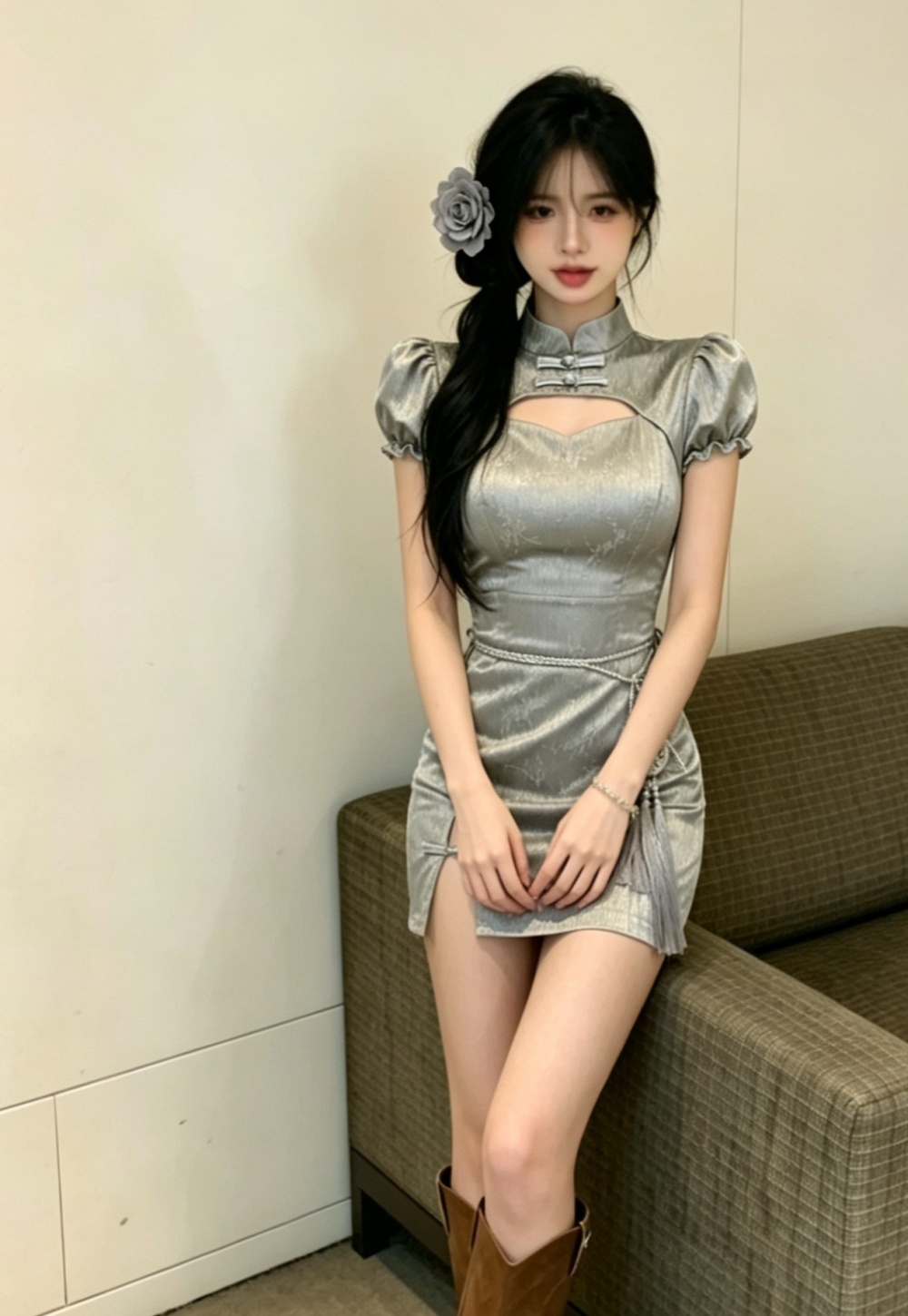 Slim short sleeve dress Chinese style cheongsam