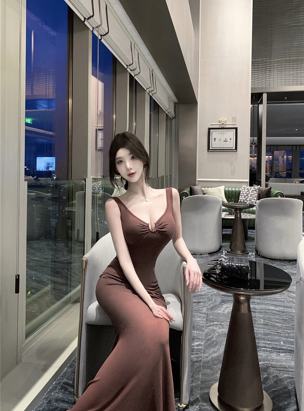 Ladies temperament formal dress sexy halter dress