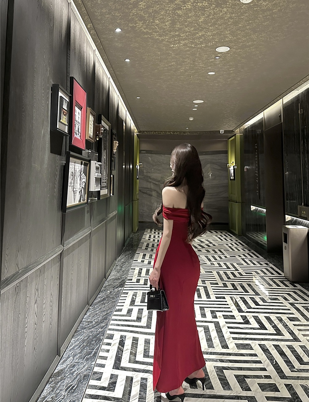 Summer flat shoulder sexy evening dress banquet split long dress