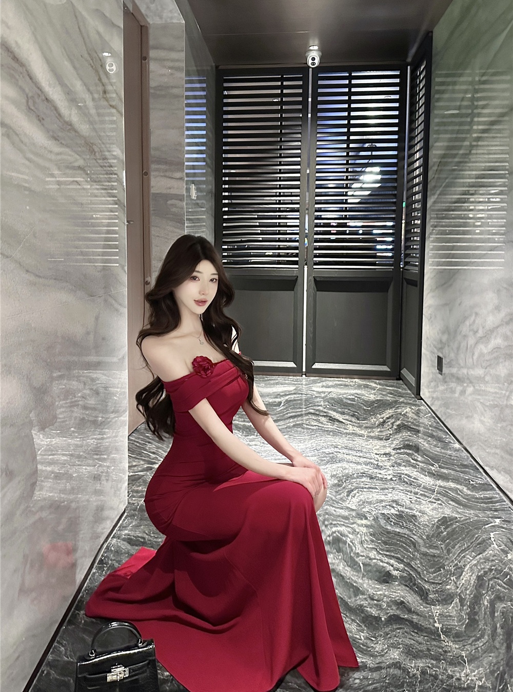 Summer flat shoulder sexy evening dress banquet split long dress