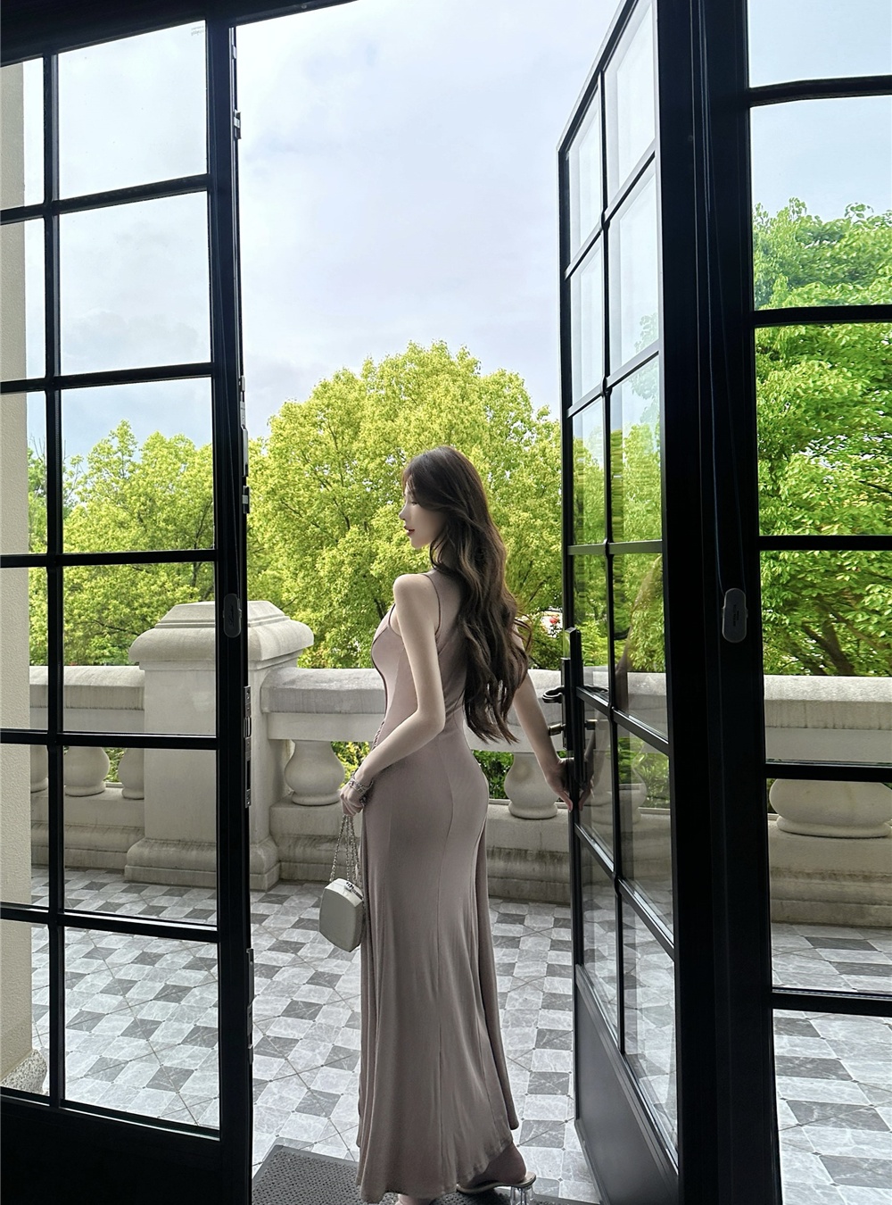 Temperament sloping shoulder vest Pseudo-two package hip dress