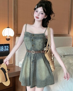 Pinched waist sexy T-back retro dress for women
