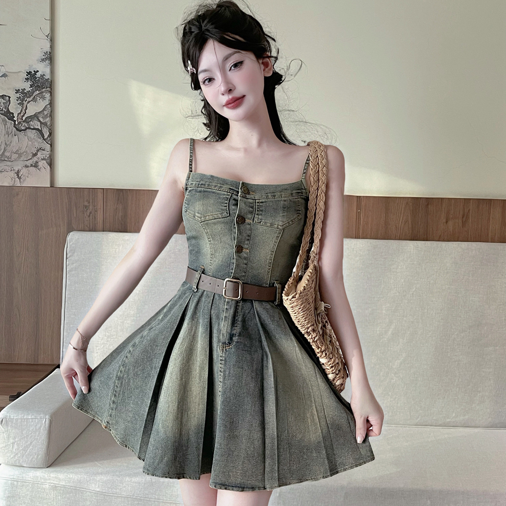 Pinched waist sexy T-back retro dress for women