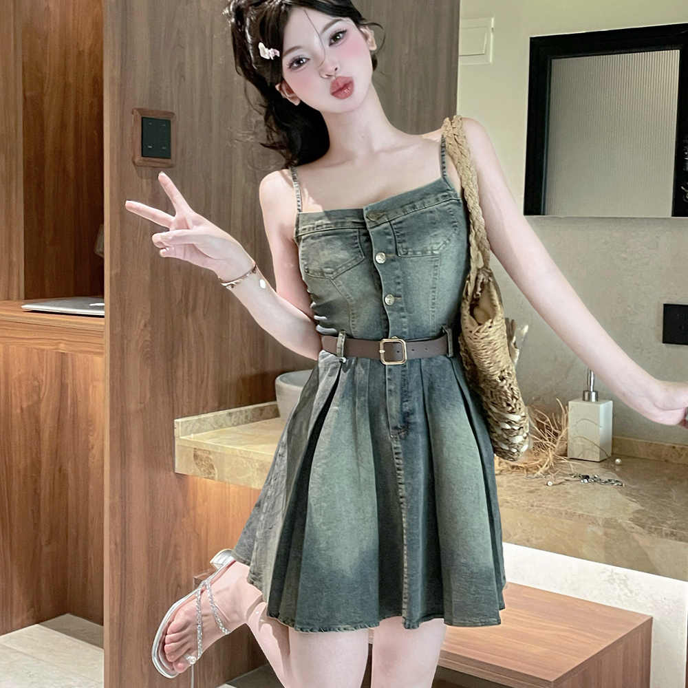 Pinched waist sexy T-back retro dress for women