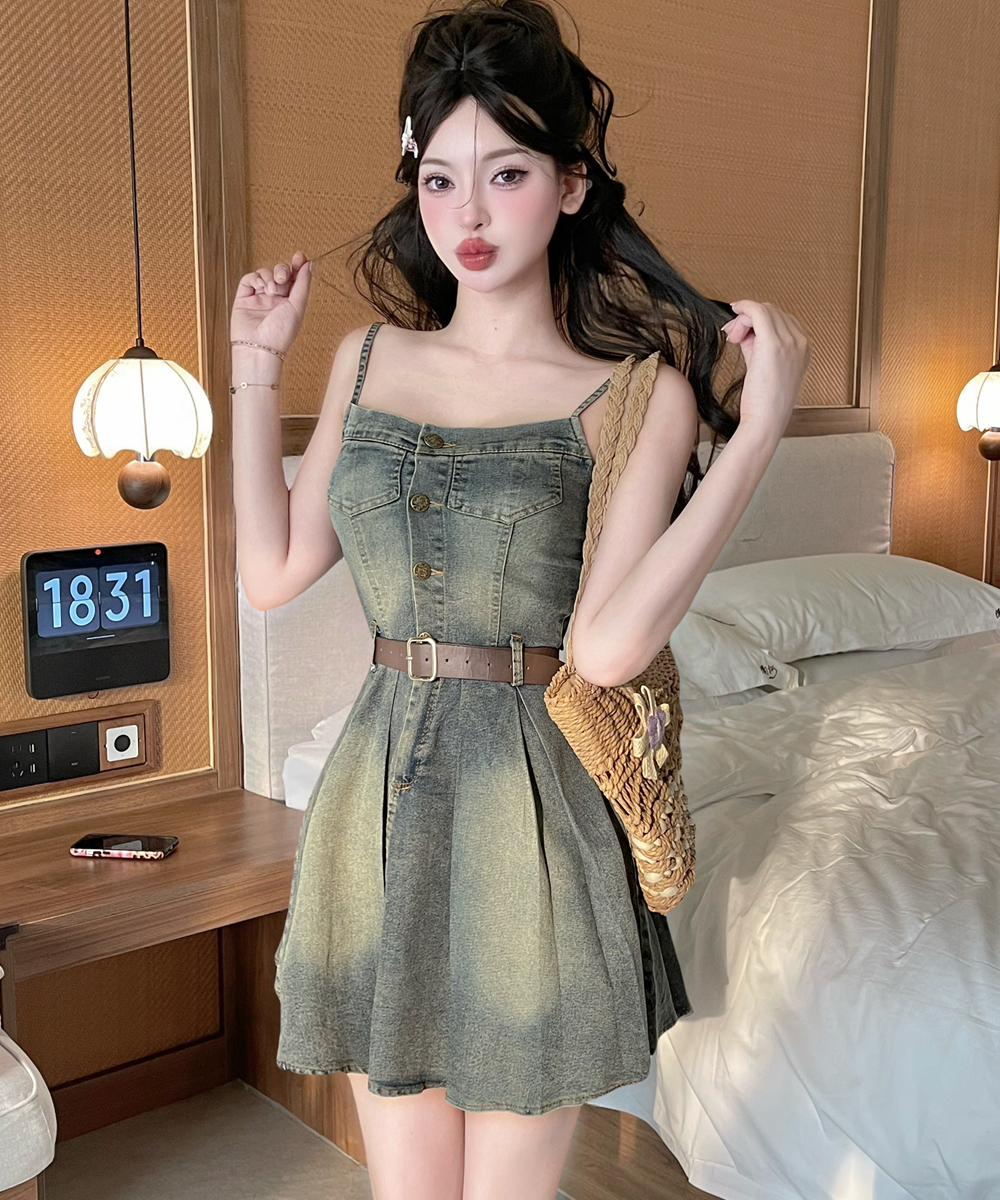 Pinched waist sexy T-back retro dress for women