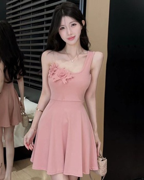 Low-cut sling dress flowers big skirt formal dress