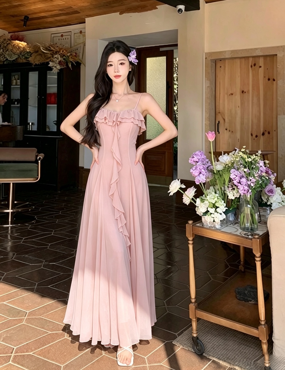 Vacation seaside long dress gauze France style dress