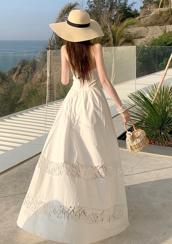Sling halter long dress lace splice dress for women