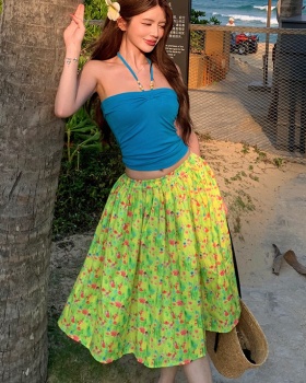 Summer sling tops vacation halter skirt a set for women