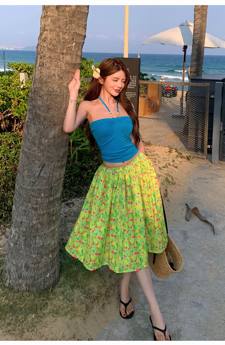 Summer sling tops vacation halter skirt a set for women