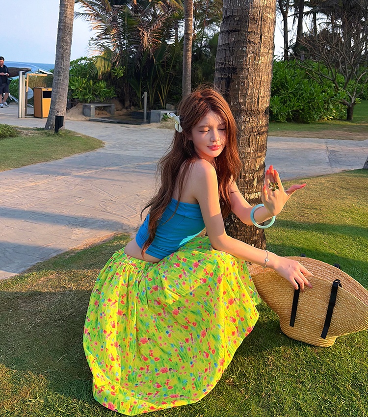 Summer sling tops vacation halter skirt a set for women