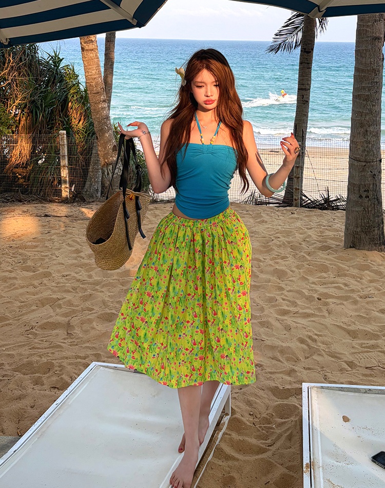 Summer sling tops vacation halter skirt a set for women