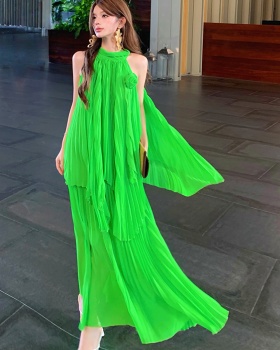 Green beautiful long skirt France style dress 2pcs set