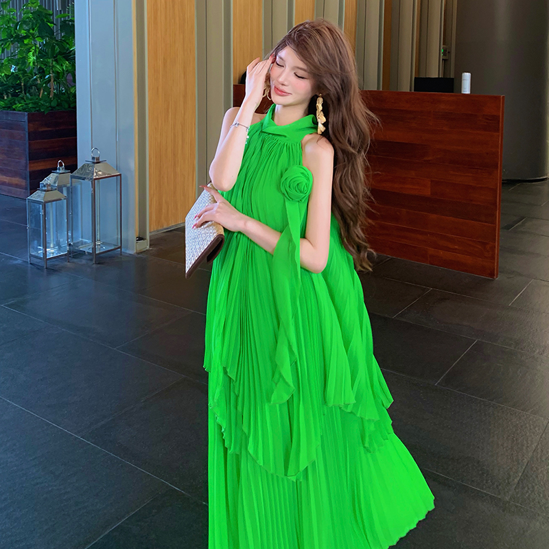 Green beautiful long skirt France style dress 2pcs set