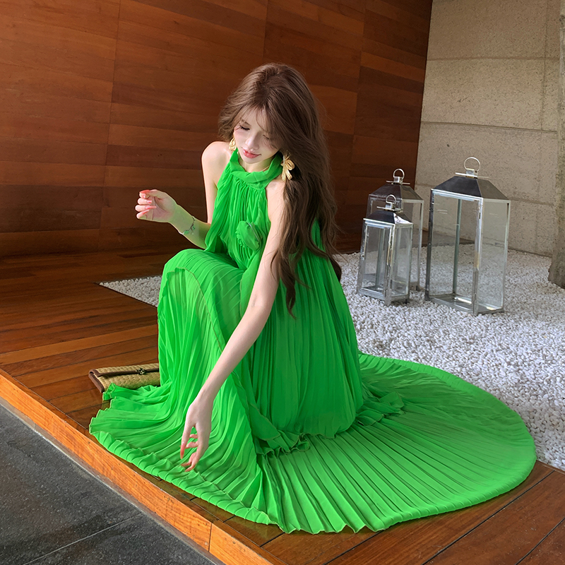 Green beautiful long skirt France style dress 2pcs set