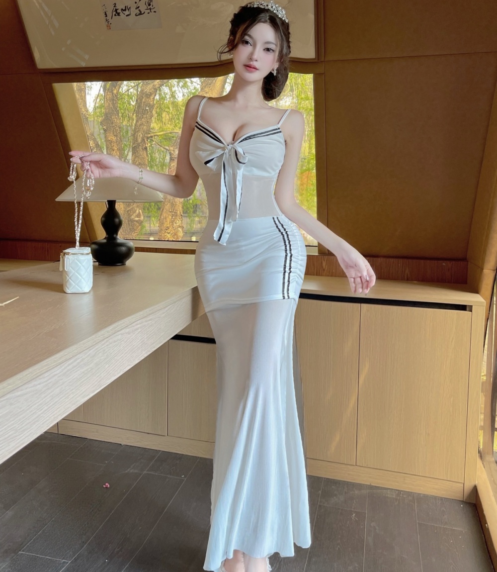 Gauze sling long sexy dress