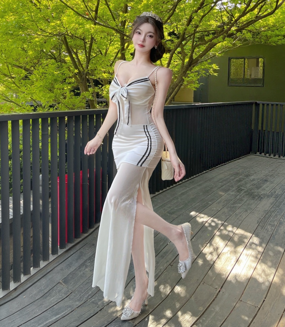 Gauze sling long sexy dress