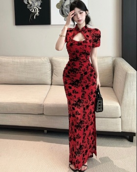 Printing slim sexy cheongsam split package hip dress
