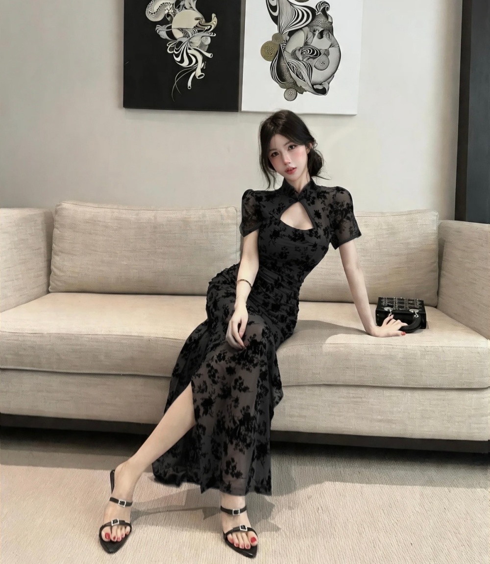 Printing slim sexy cheongsam split package hip dress