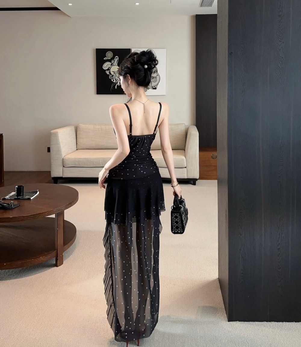 Sling gauze evening dress irregular sexy dress