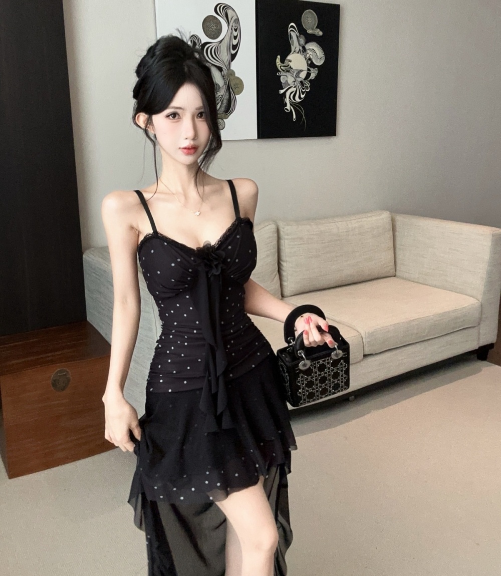 Sling gauze evening dress irregular sexy dress