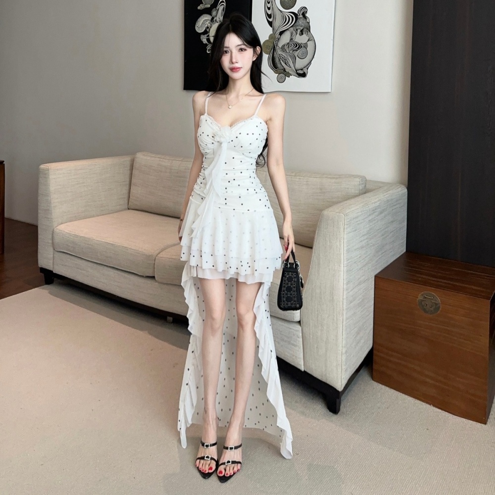 Sling gauze evening dress irregular sexy dress