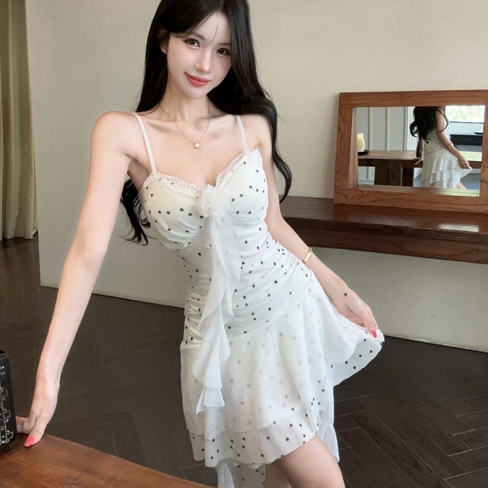Sling gauze evening dress irregular sexy dress