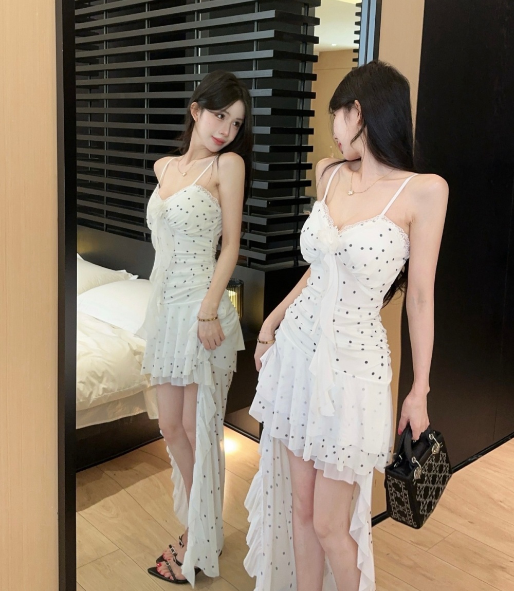 Sling gauze evening dress irregular sexy dress