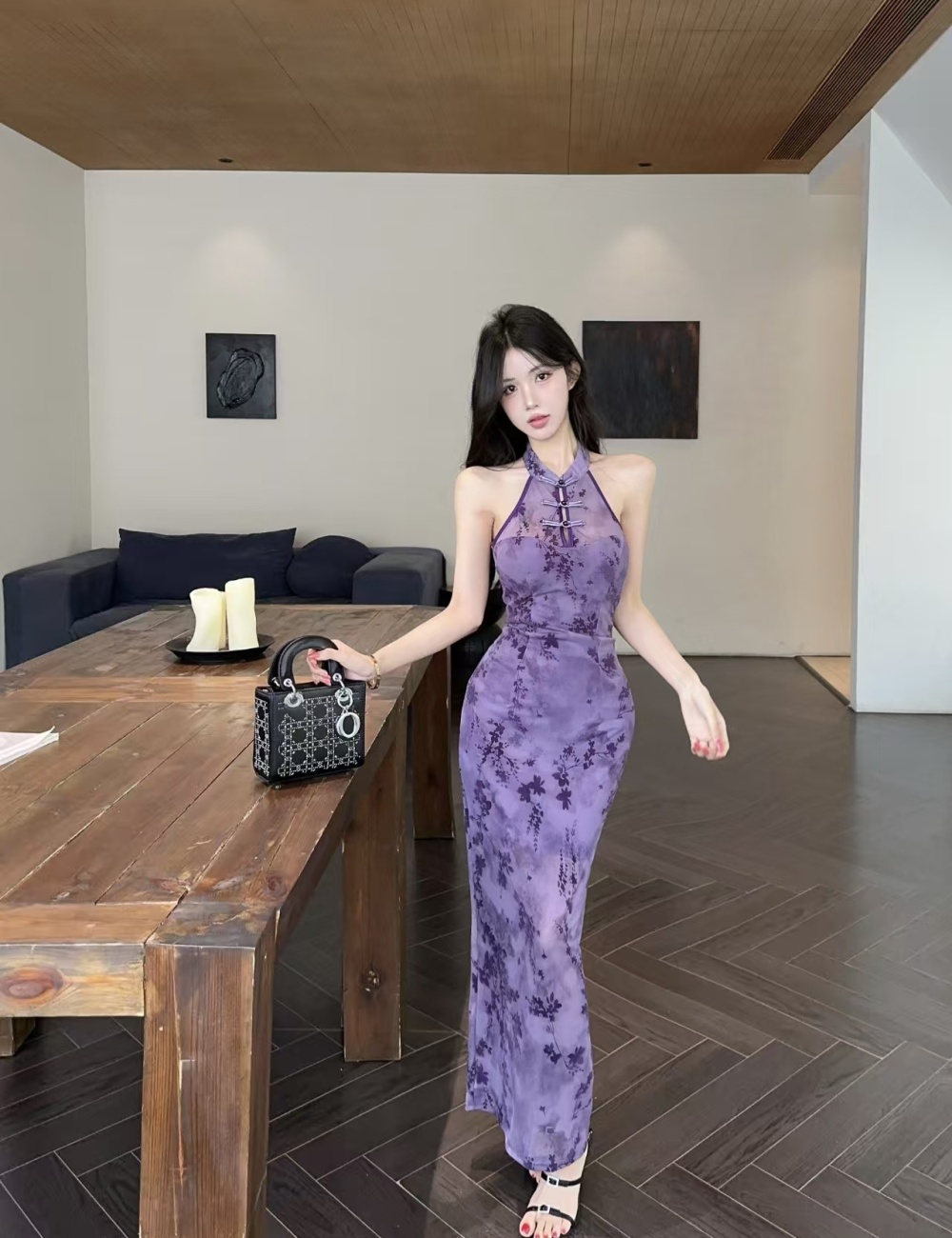 Low-cut strapless cheongsam package hip sexy dress