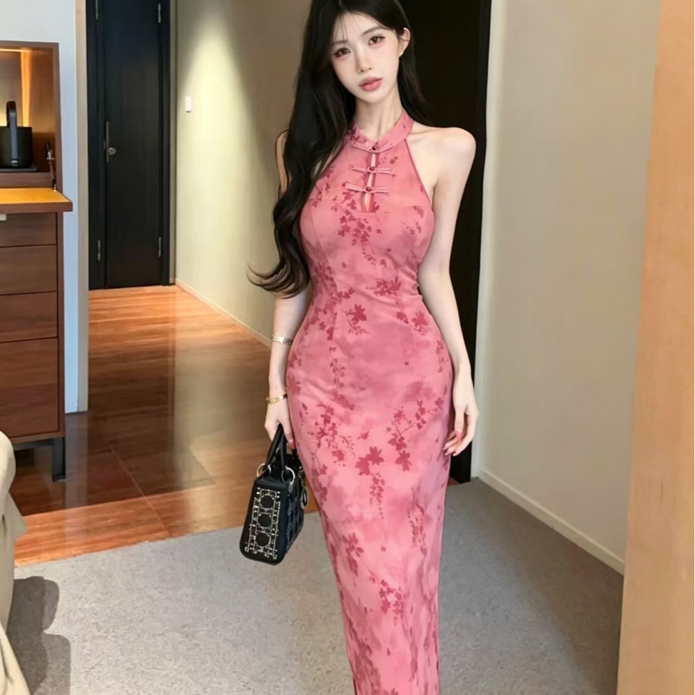 Low-cut strapless cheongsam package hip sexy dress