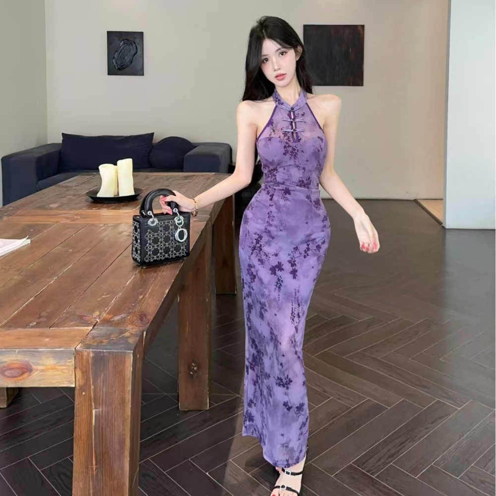 Low-cut strapless cheongsam package hip sexy dress
