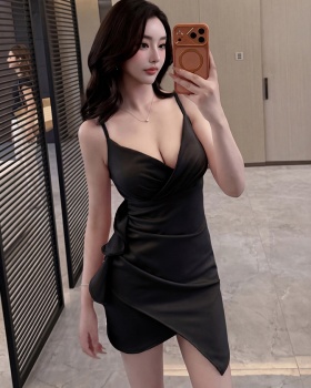 Sexy pinched waist slim dress package hip sling T-back
