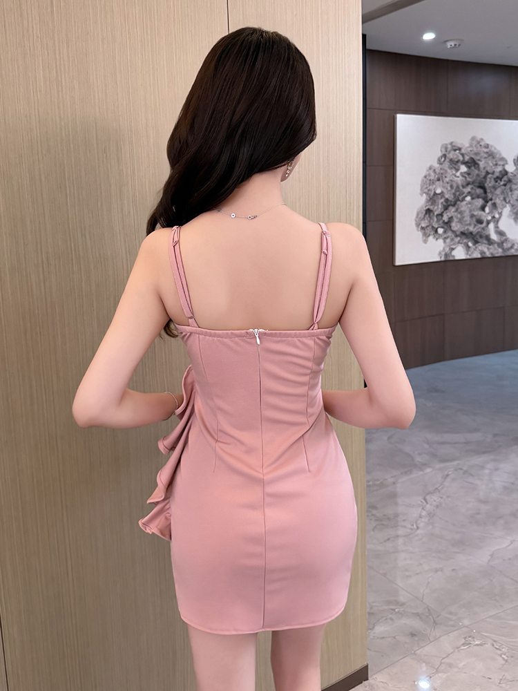 Sexy pinched waist slim dress package hip sling T-back