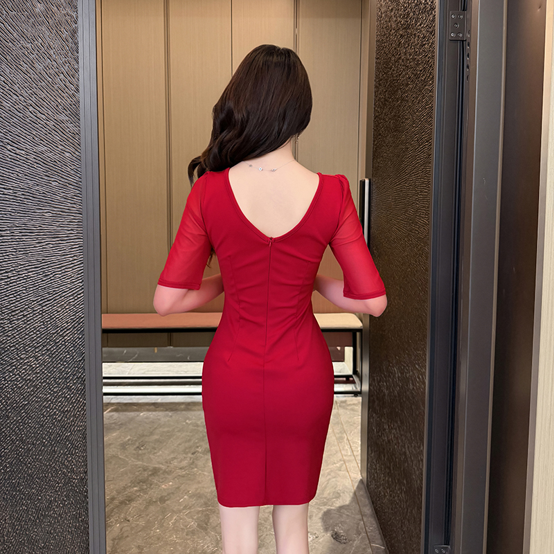 V-neck package hip slim dress overalls sexy T-back