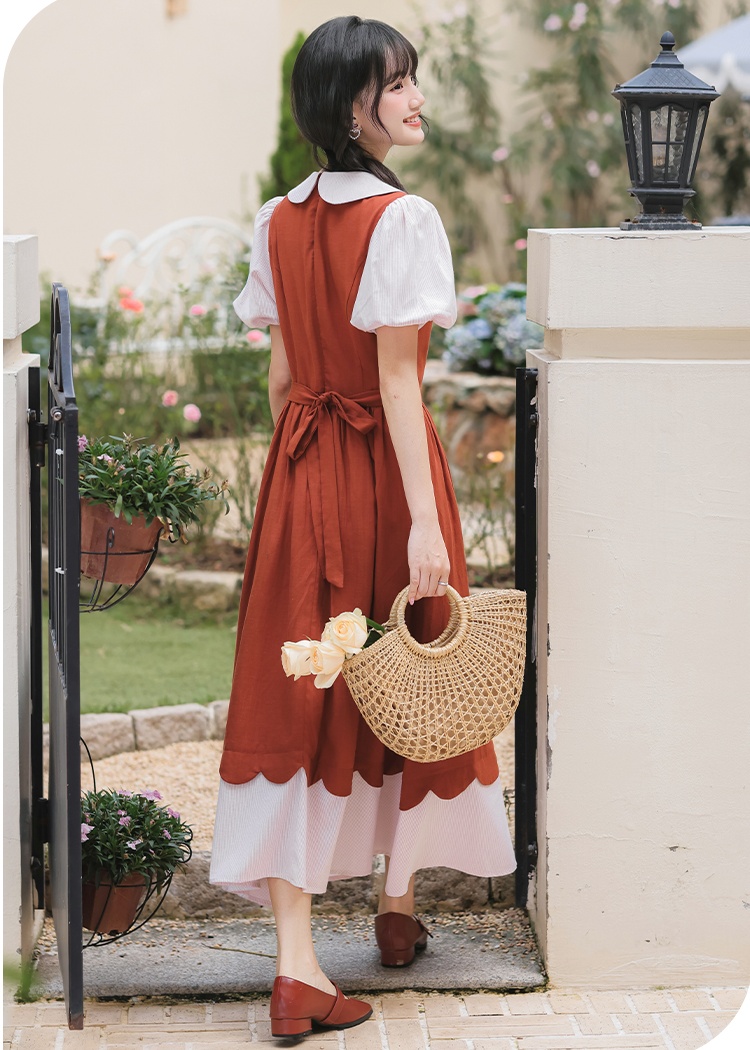 Lace art slim pinched waist bandage Pseudo-two dress