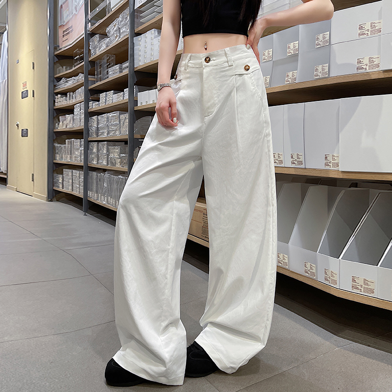 Straight summer long pants loose wide leg pants for women
