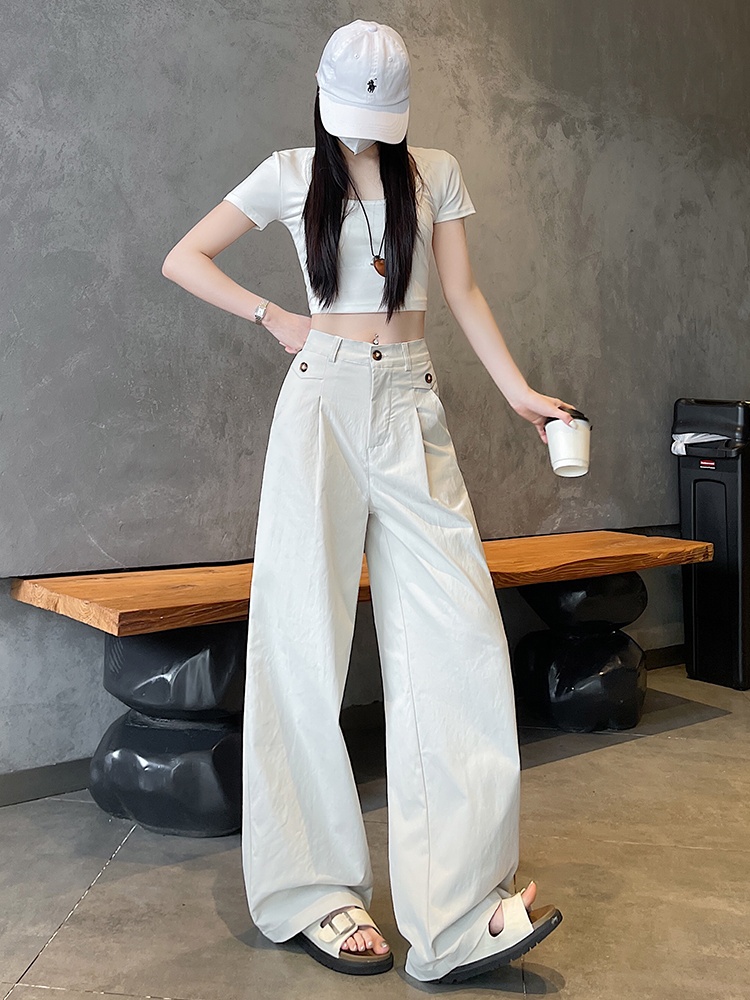Straight summer long pants loose wide leg pants for women