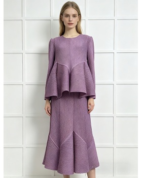 Long sleeve large yard splice fold loose dress 2pcs set